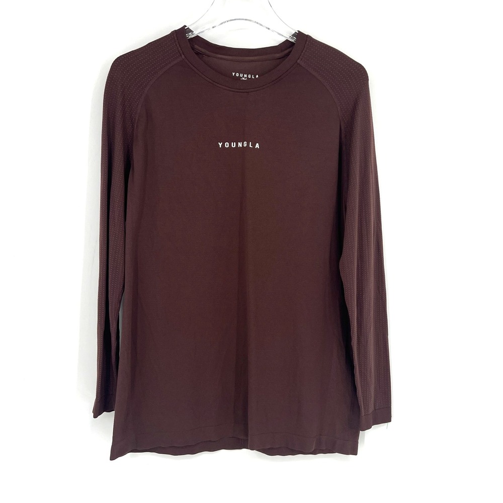 YoungLA Shirt Mens M Brown Long Sleeve Fitted Athleisure Workout Gym‎